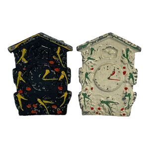 Vintage Cast Iron Cuckoo Clock Salt And Pepper Shakers 2” Retro Dollouse Decor ?